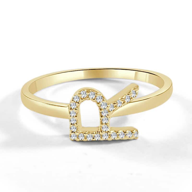 Joelle Collection Diamond Initial Ring for Her 14k Yellow Gold 1/10 ct TDW Women's Ring