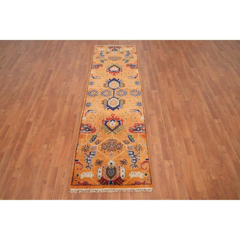 Hand Knotted Oriental 100% Wool Carpet Transitional All-Over Oranges & Rust Oushak Runner Rug - 7' 11'' X 2' 6''