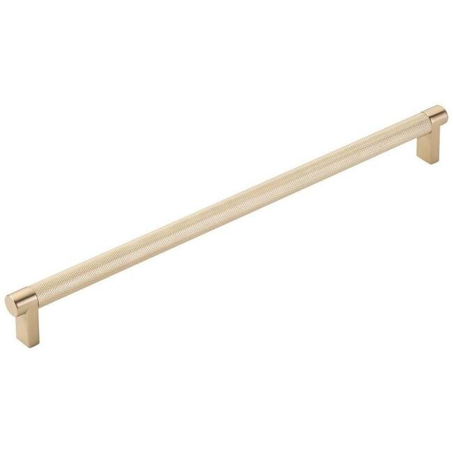 Emtek 84058.REC.KN Knurled 12" Center to Center Bar Cabinet Pull with - Satin Brass / Satin Brass Stem