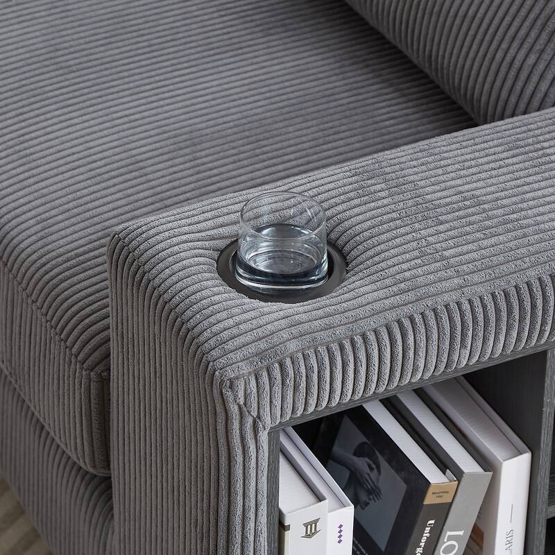102.75" Corduroy L-Shaped Modular Sectional Sofa with Storage