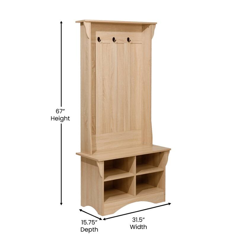 3 Hook Hallway Tree with Divided Under Bench Storage