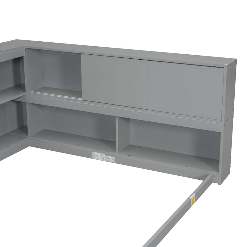 Full-floor bed with L-shaped Bookcases without slats