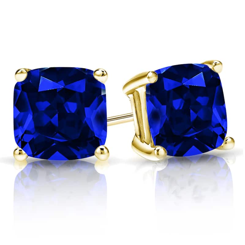 Auriya 14k Gold Lab Grown Gemstone Blue Sapphire Stud Earrings Cushion 0.25 to 5.00 ct. tw. 4-Prong Basket Screw-Back