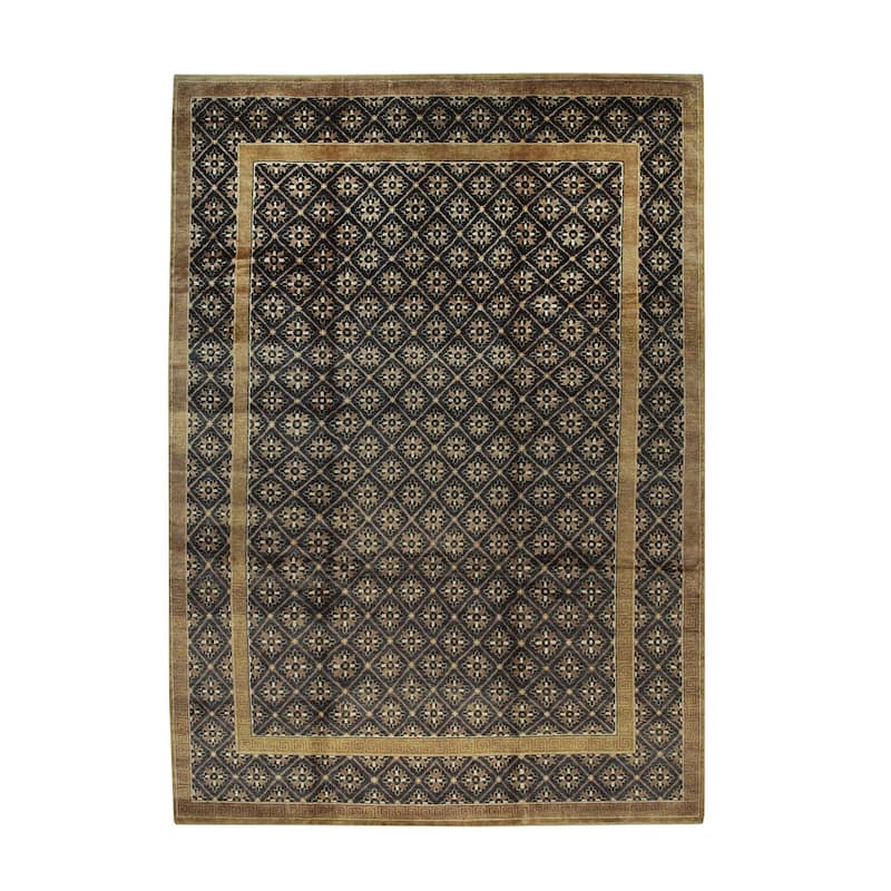 Brown Handmade Wool Transitional Rug 8'9 x 12'3 - Hand Knotted Natural Dyes Soft Pile Cotton Foundation - N/A