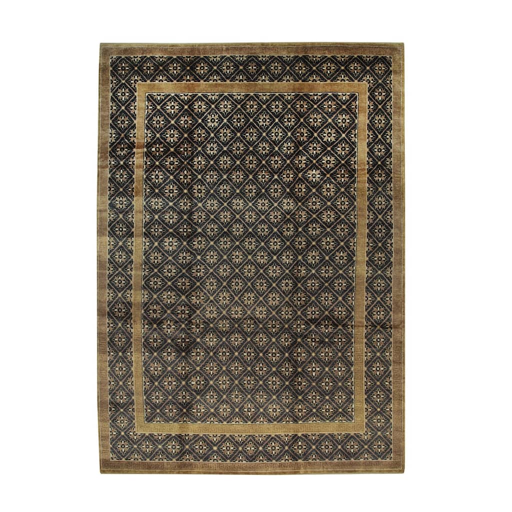 Brown Handmade Wool Transitional Rug 8'9 x 12'3 - Hand Knotted Natural Dyes Soft Pile Cotton Foundation - N/A