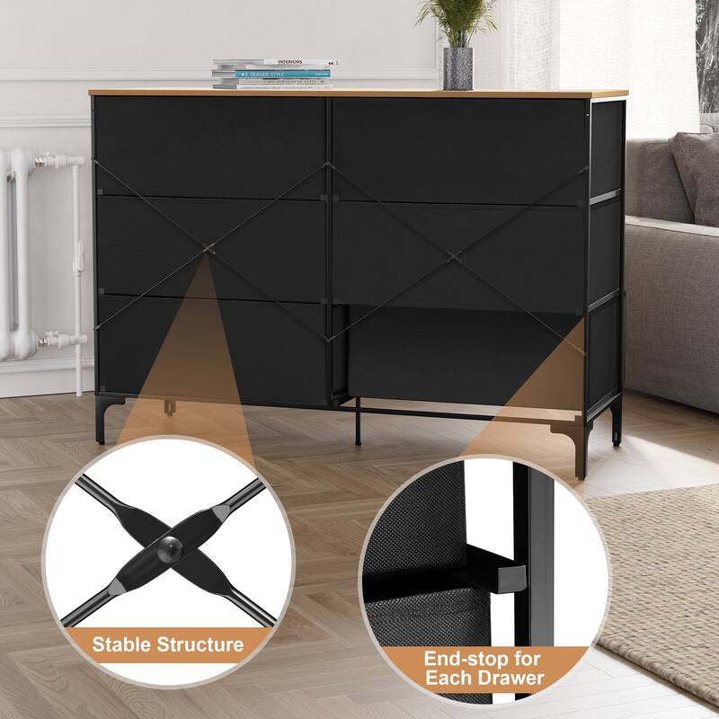 Wide Fabric Dresser 6 Drawer Dresser Storage Tower Unit