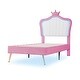 preview thumbnail 16 of 16, Crown Stripe Headboard Platform Bed Frame, PU Upholstered Princess Bed with Remote Control LED Lights, Wood Slat Panel Bed