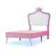 preview thumbnail 7 of 16, Twin Size Upholstered Bed Frame with LED Lights, Modern Upholstered Princess Bed with Crown Headboard, White+Pink