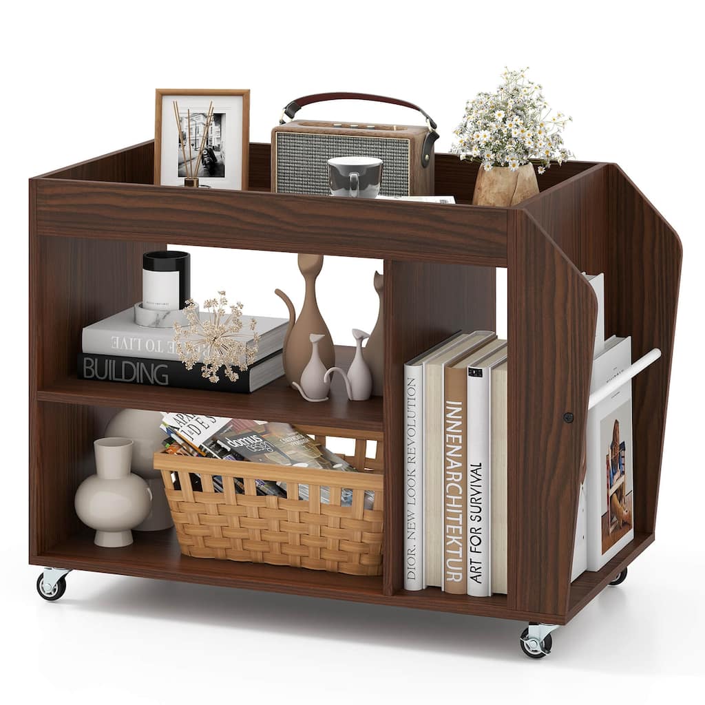 Costway Side End Table 3-Tier Bookshelf with Universal Wheels Rolling - See Details