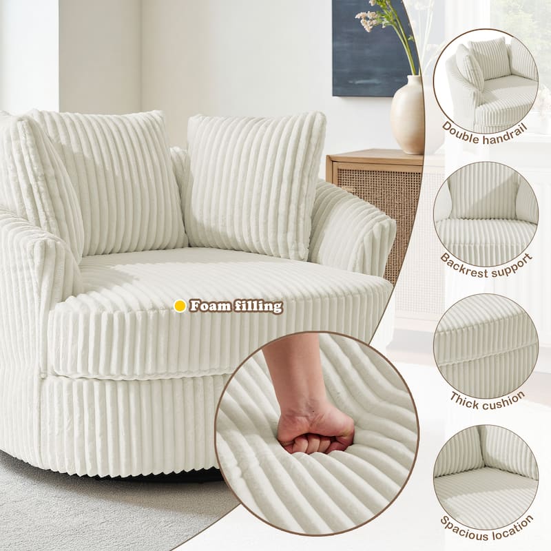 Recessed Arm Slipcovered Swivel Barrel Chair with Pillows