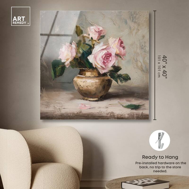 Pink Petals and Brass Acrylic by Art Remedy, Ready to Hang