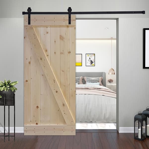 Shop Assembled Unfinished Interior Sliding Barn Door With Installation Hardware Kit Overstock 32408201