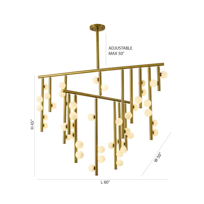 Transitional 44-Light Satin Brass Metal Chandelier With White Glass Ball Shades