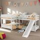 preview thumbnail 3 of 16, 4 Beds in 1 Full and Twin Size Bunk Bed, Pine Wood L-Shaped Kids Loft Bed Frame with Slide and Short Ladder, White