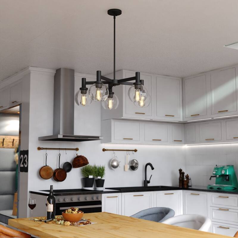 Marshall 5 Light LED Compatible Black Transitional Chandelier Clear Globe Glass - 27-in W x 9-in H x 27-in D