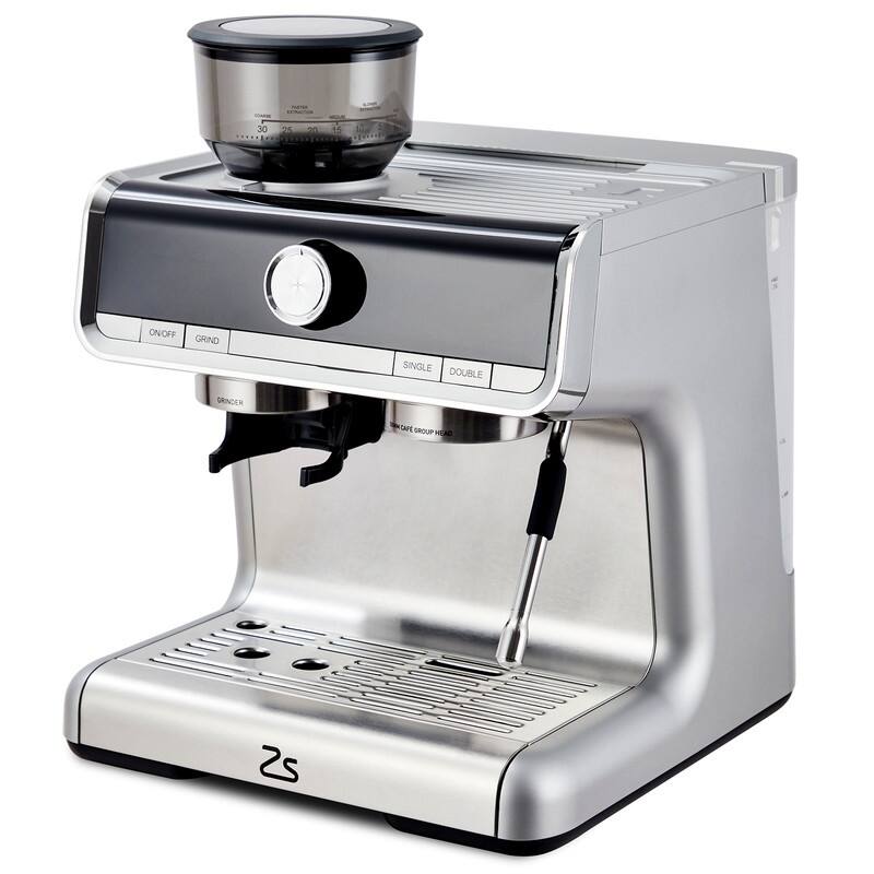 Espresso Machine with Grinder and Milk Frother Steam Wand - Silver