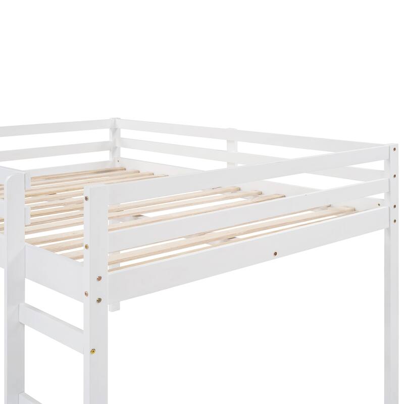 Minimalistic Wood Full Size Loft Bed with Ladder, Slide and Guardrails