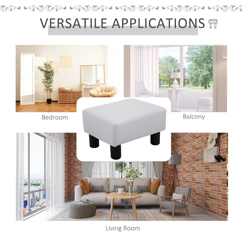 HOMCOM Modern Faux Leather Upholstered Rectangular Ottoman Footrest with Padded Foam Seat and Plastic Legs, Bright White