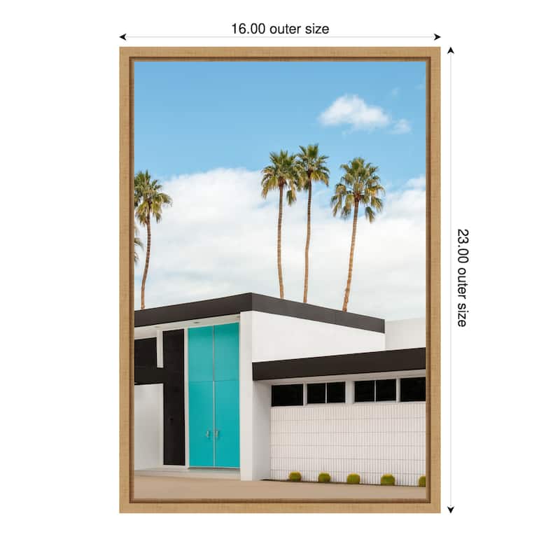 Turquoise Blue Doors on a Modern Home by Tom Windeknecht Framed Canvas Wall Art Print - Sylvie Natural - 16 x 23 in