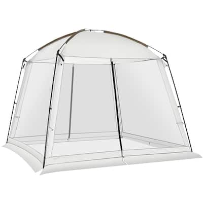 White Polyester Fiberglass Metal Canopy Tent UV50+ Large Outdoor - 118" L x 118" W x 94.5" H