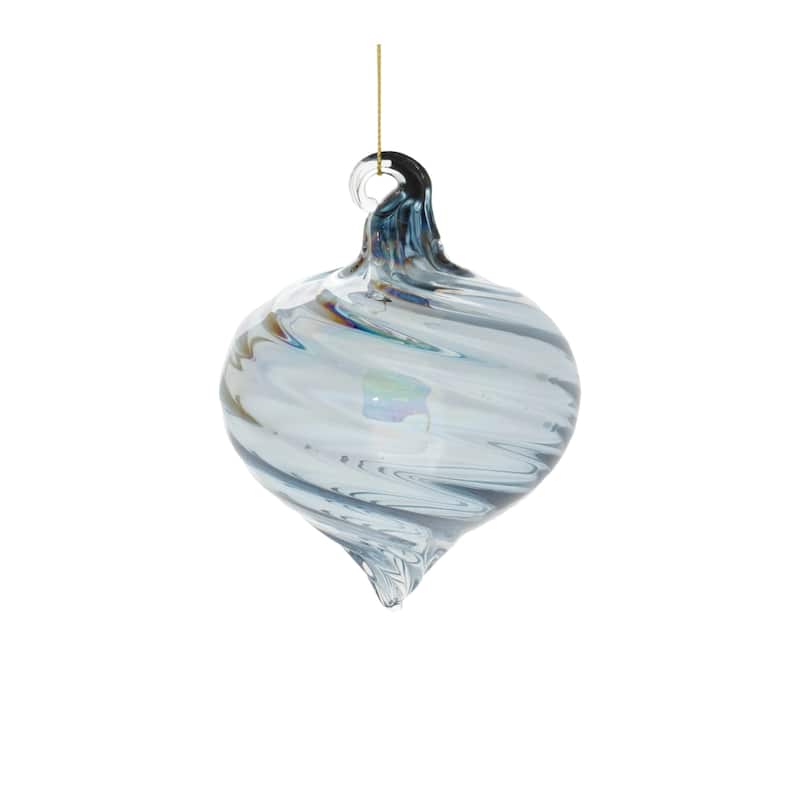 Iridescent Swirl Glass Christmas Ornaments - 5" - Blue - 12ct