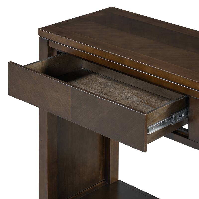 Brown Rustic Wooden Console Table with Storage Drawers