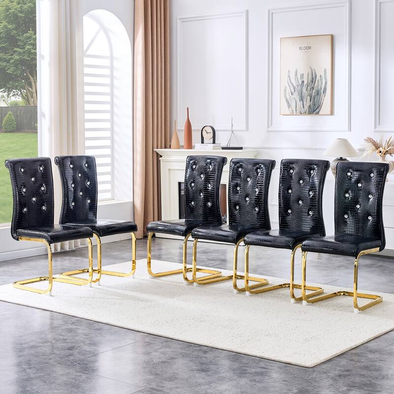 Retro Alligator-Embossed Faux Leather Dining Chairs with Crystal Buckle, Accent Upholstered Kitchen Chairs
