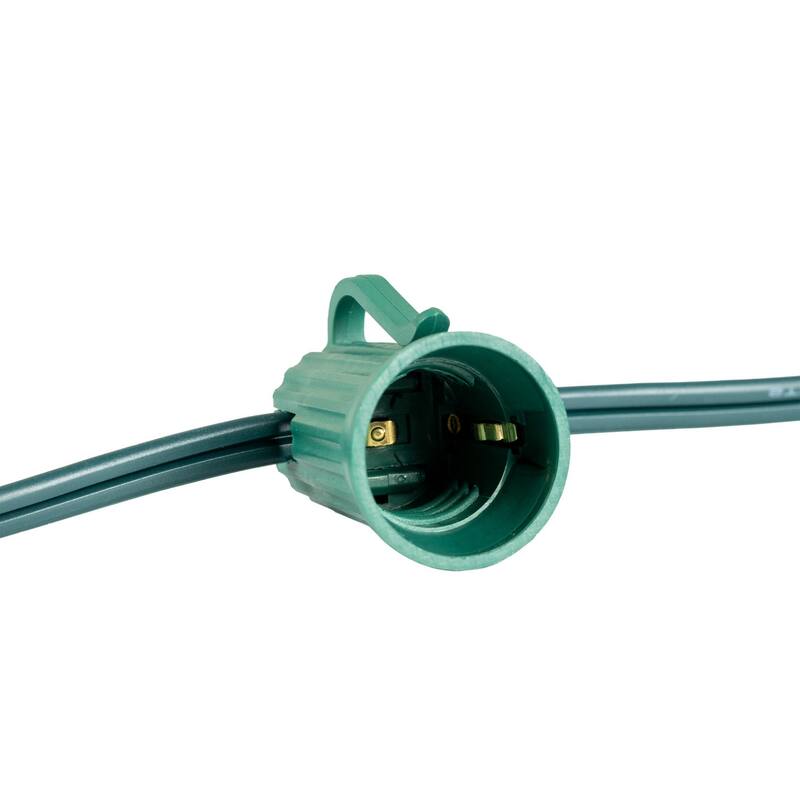 25 Foot C9 Outdoor Patio Christmas Stringer, C9/E17 Base, 12" Space, Green Wire