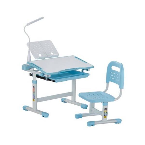slide 2 of 25, Kids Chair and Desk Set Table with Adjustable Height and Steel Frame Suitable for Any Room - 27.56 x 20.08 x (20.87 - 27.95) in Blue