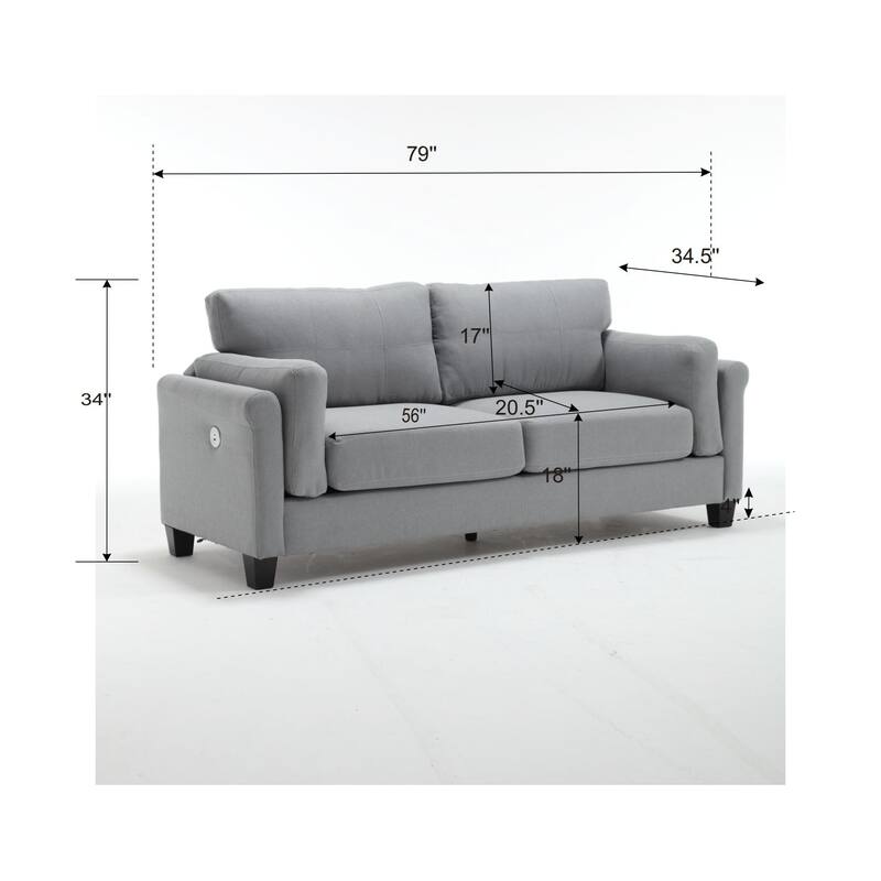 79" Modern Style Button Tufted Linen Upholstered 3-seat Sofa