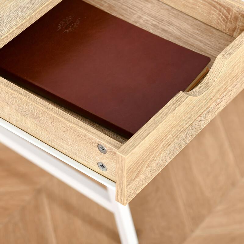 HOMCOM Computer Desk for Small Spaces, School Student Desk Study Writing Desk, Small Corner Desk with Drawer and Storage Shelves