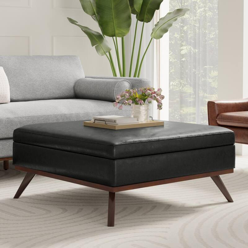 WYNDENHALL Ethan Mid Century Modern Table Ottoman - 40"D x 40"W x 19.1"H - Distressed Black