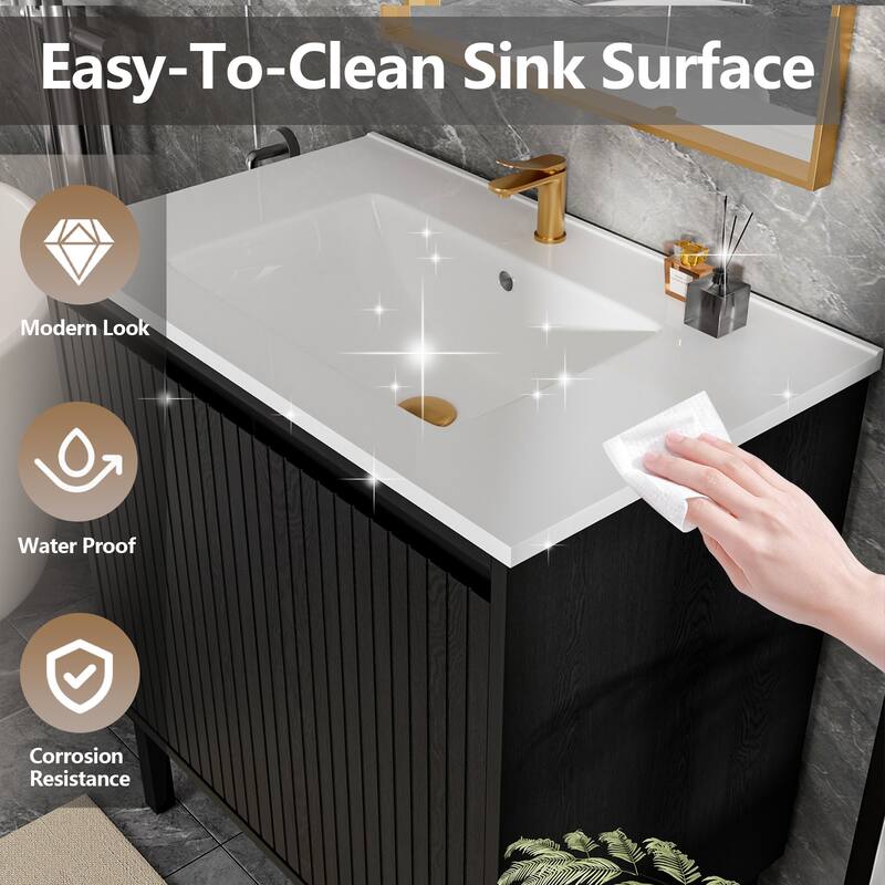 30 Inch Bathroom Vanity with Sink, Floor Standing Cabinet with Soft-Close Drawers and Modern Storage Design