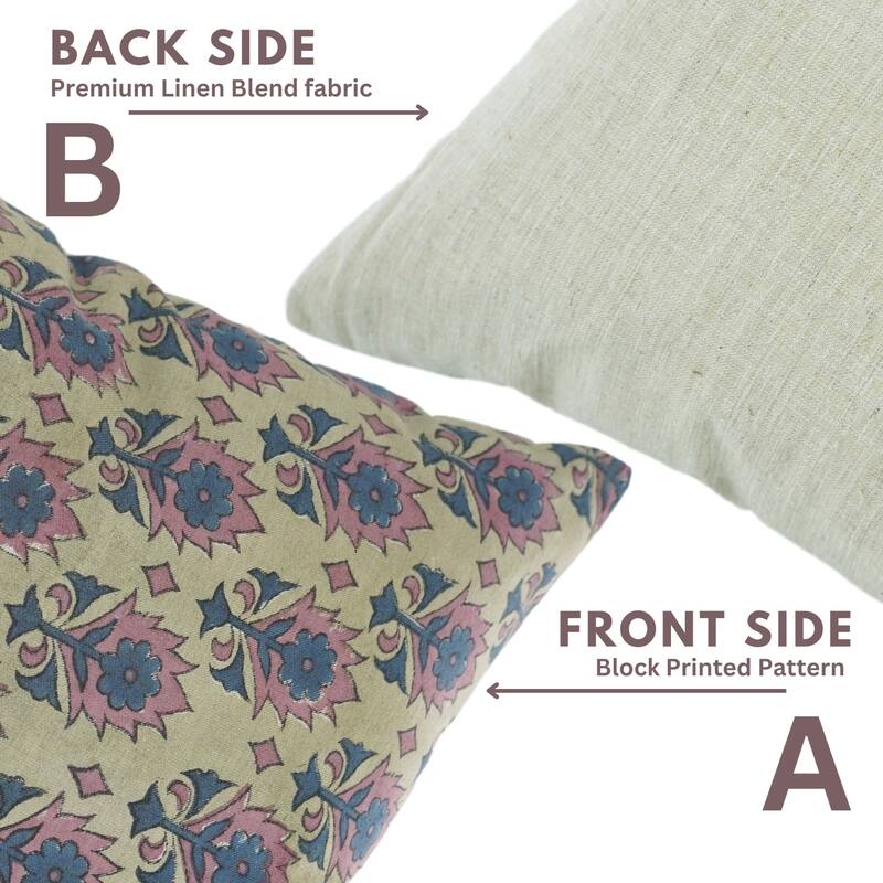 Fabdivine Floral Throw Fall Summer Décor Pink Pillow Cover Handmade Linen, for Farmhouse Guest Room or Couch, Custard Apple