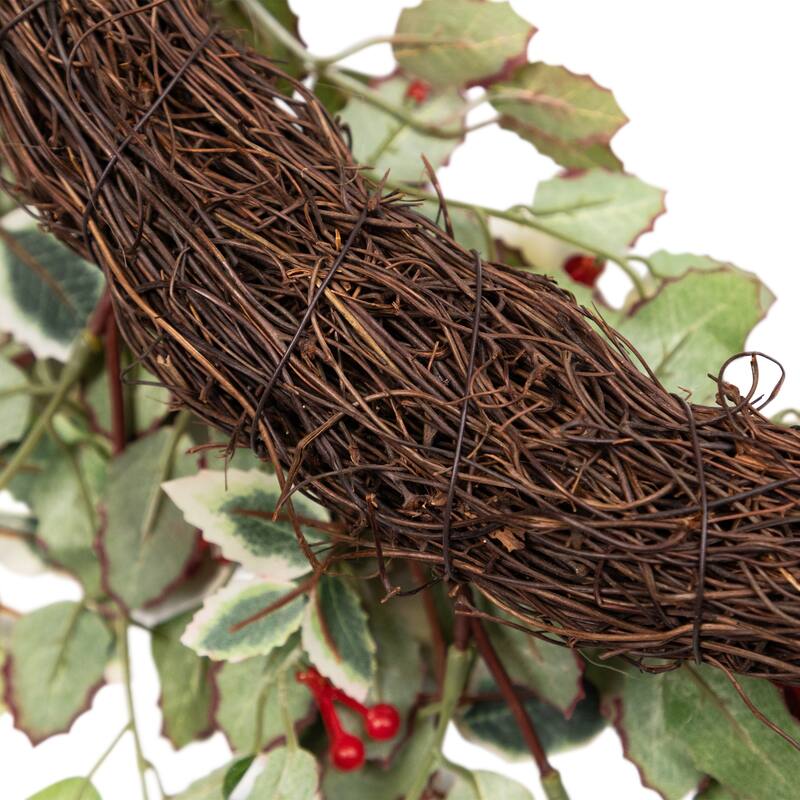 Glittered Holly and Berry Artificial Christmas Wreath - 24" - Unlit