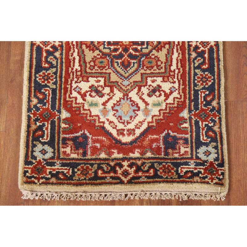 Hand Knotted Oriental 100% Wool Carpet Traditional Medallion Beige & Ivories Heriz (serapi) Area Rug - 3' 0'' X 2' 0''