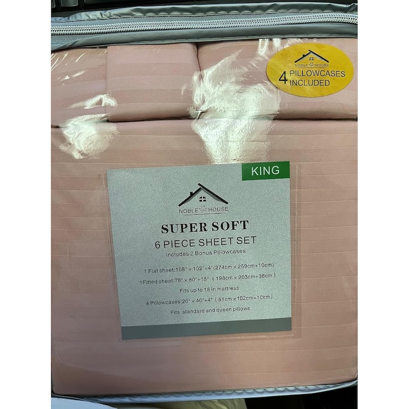 FAITH, HOPE, LOVE HOME DÉCOR 6 Piece King Stripe Sheet Set includes 1 Flat Sheet 1 Fitted Sheet 4 pillow cases-Blush