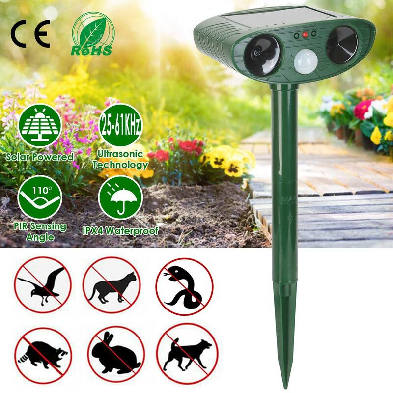 Solar Ultrasonic Animal Repeller PIR Motion Sensor Animal Repellent Chaser IPX4 Waterproof
