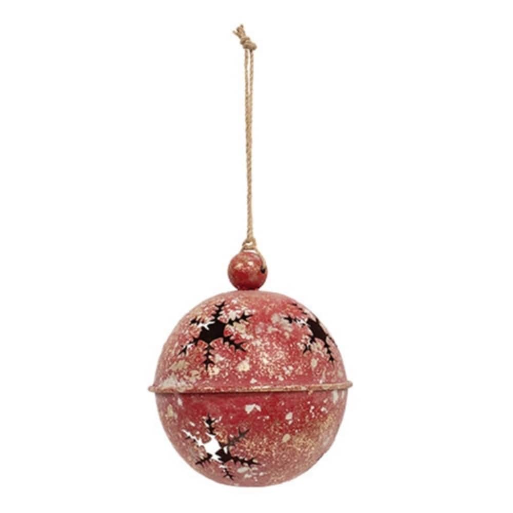 Distressed Red Metal Snowflake Jingle Bell with Gold Accents Holiday Decor 7x5 in - 5 x 5 x 7.25 in.