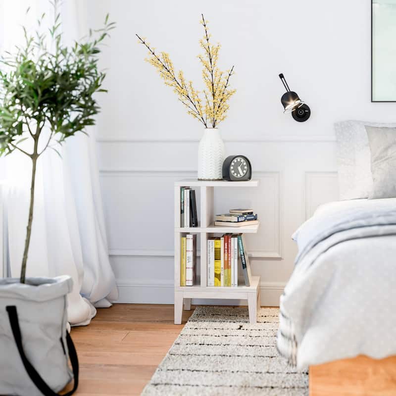 Hardwood Nightstand with Three Shelves, Modern Farmhouse Side Table