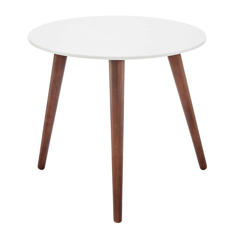 Manon Round Side Table in Matte White with Dark Walnut Legs