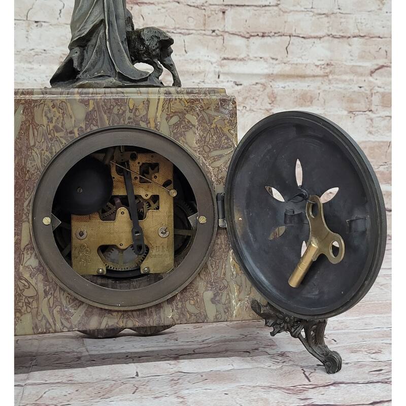 Figurative Bronze Marble French Clock Art Deco Sculpture Antique Reproduction Moreau