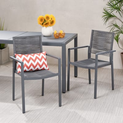 Patios Aluminum Dining Chair Set of 2, Rope Weave Chair - Dark Grey