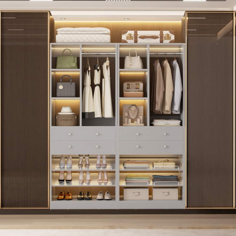 Grimm 28'' Closet Organizer with Shoe Racks and Drawers, Closet System with Hanging Rod and Adjustable Shelves