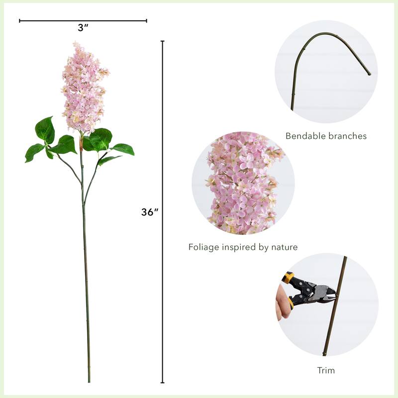Artificial Floral Lilac Stem Sprays - 36" - Set of 3 - Pink