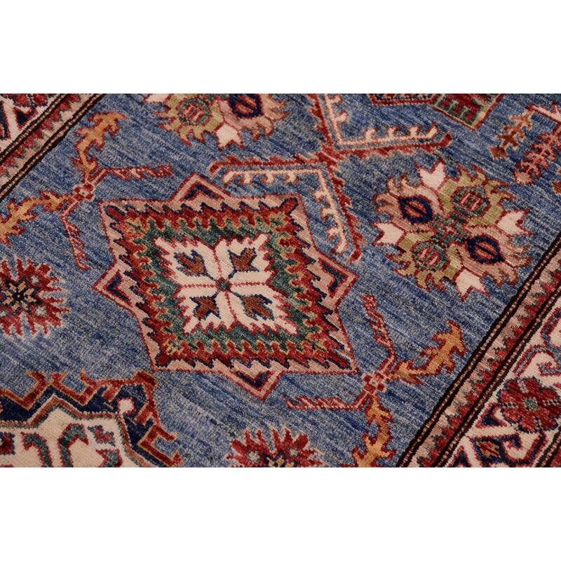 Tribal Super Kazak Seraphina Light Blue/Beige Hand Knotted Wool Runner - 2'8'' x 10'6''
