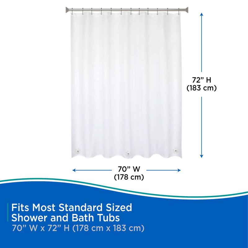Kenney Medium Weight PEVA Shower Curtain Liner, 70" W x 72" H, 2-Pack