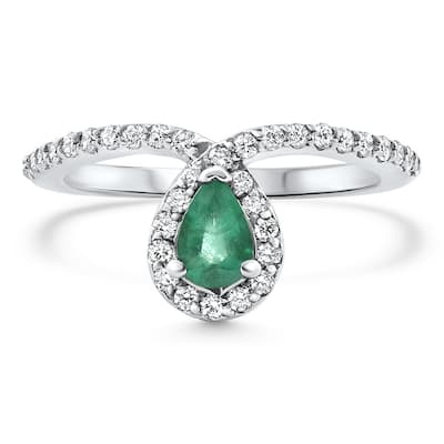 3/4Ct Peart Shape Emerald Diamond Ring Gold Lab Grown