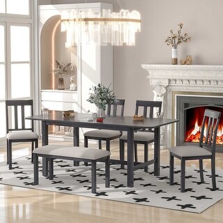 Adjustable 6-Person Dining Table Set with Hidden Flip Leaves - Bed Bath & Beyond - 38298829
