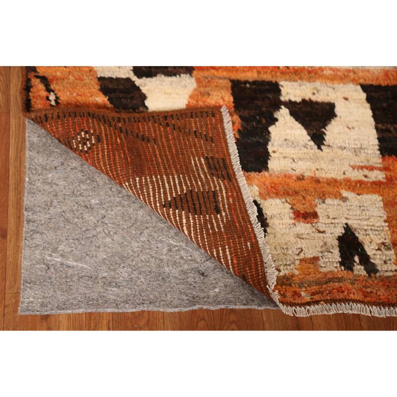 Geometric Moroccan Oriental Rug Hand-Knotted Orange Wool Carpet - 5'7" x 7'9"